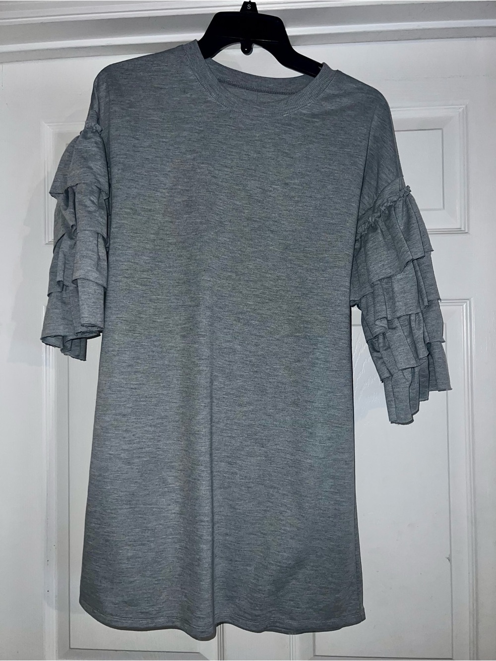 Grey Ruffle Sleeve Tee Dress